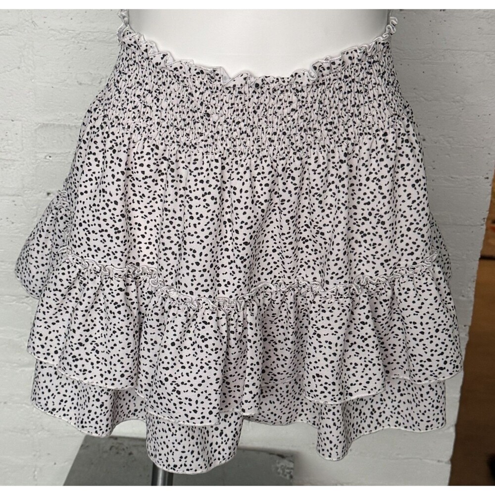 Altar'd State White Mini Skirt with Black Speckle Print
